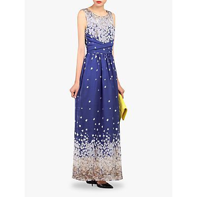 Floral Belted Maxi Dress, Blue/Multi