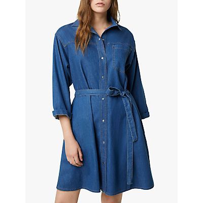 Shani Denim Shirt Mini Dress, Mid Blue