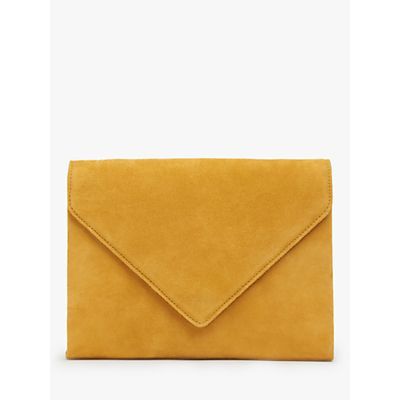 Della Suede Envelope Clutch Bag, Yellow