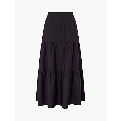 Patty Poplin Tiered Midi Skirt, Black