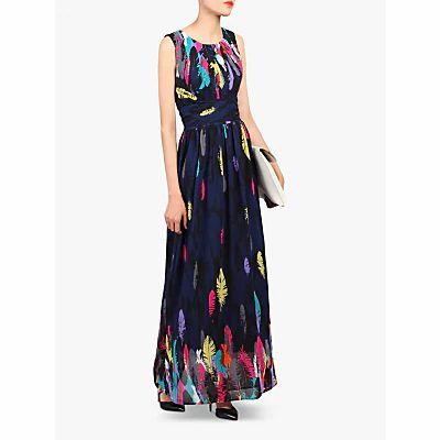 Feather Belted Maxi Dress, Navy/Multi