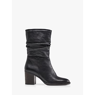 Rosa Leather Slouch Heeled Calf Boots, Black