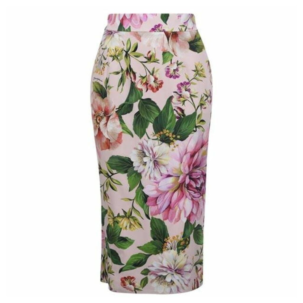 Dolce and Gabbana Floral Charmeuse Midi Skirt