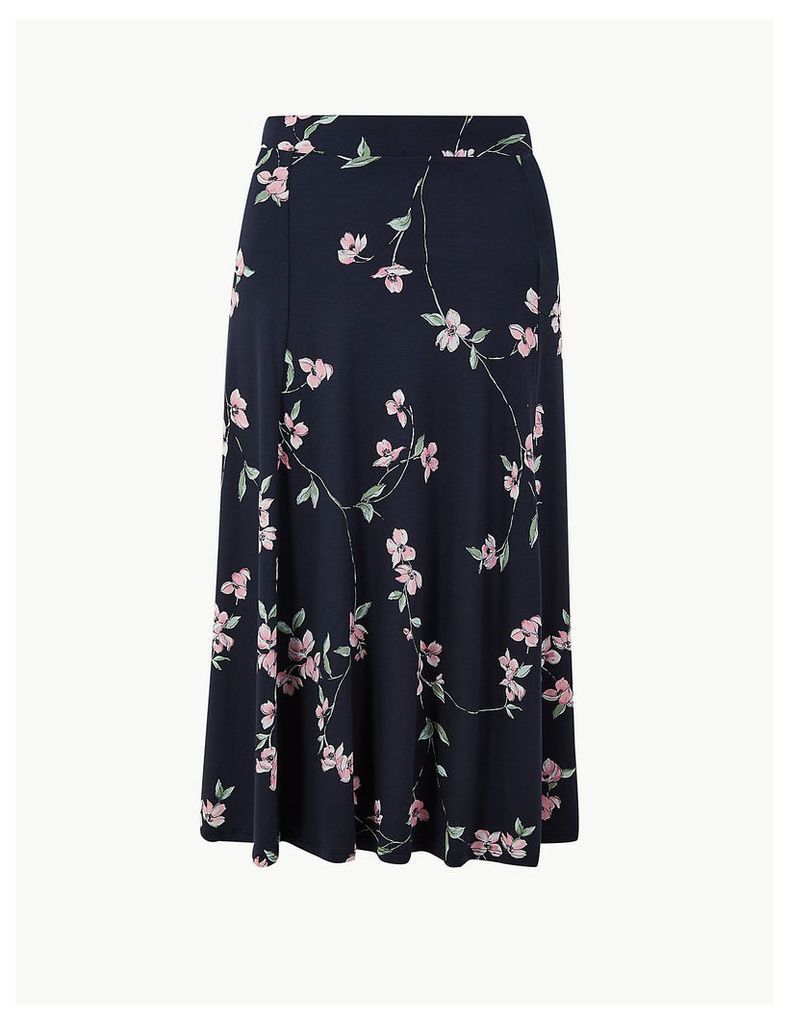 M&S Collection Floral Print Jersey Fit & Flare Midi Skirt
