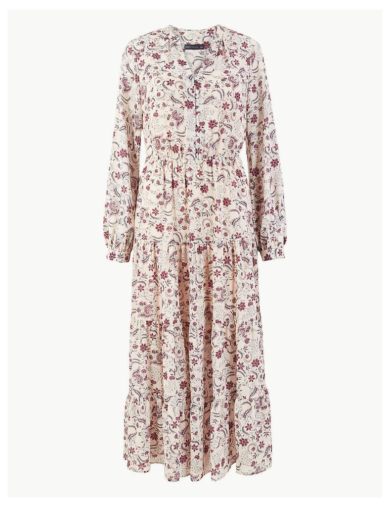 M&S Collection Floral Print Waisted Maxi Dress
