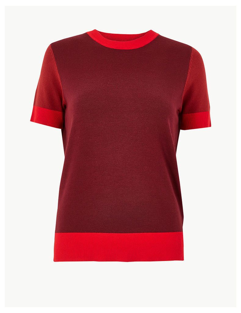 M&S Collection Colour Block Short Sleeve Knitted Top