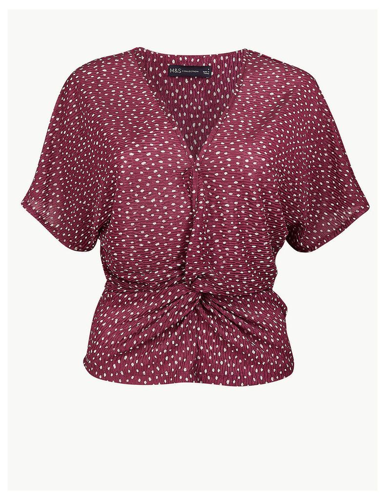 M&S Collection Polka Dot Twist Front Regular Fit Blouse