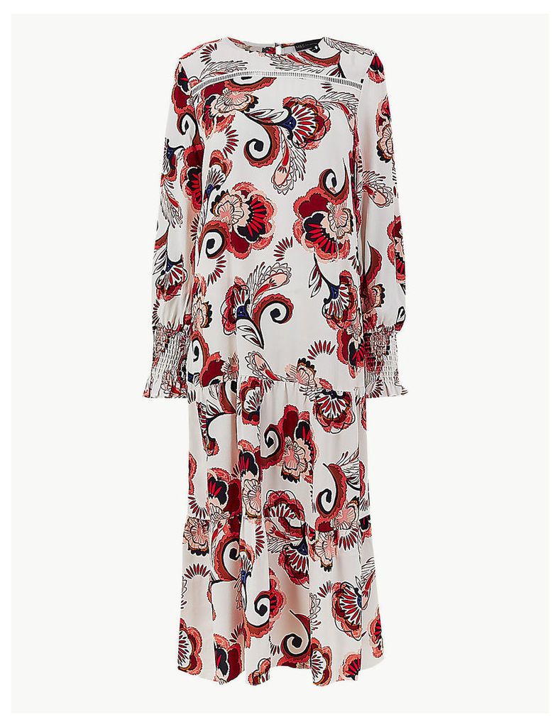 M&S Collection Printed Shirred Cuff Relaxed Dress