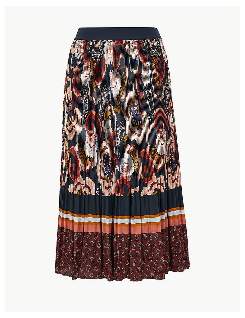 M&S Collection Floral Stripe Pleated Midi Skirt