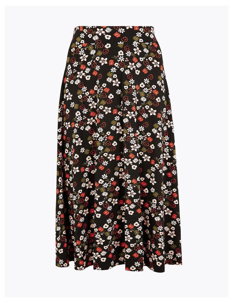 M&S Collection Floral Print Jersey Midi Skirt