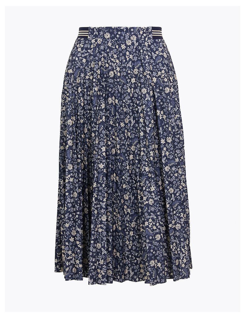 M&S Collection Floral Print Jersey Pleated Midi Skirt