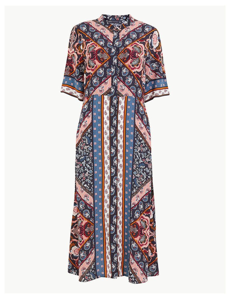 M&S Collection Scarf Placement Print Shirt Midi Dress