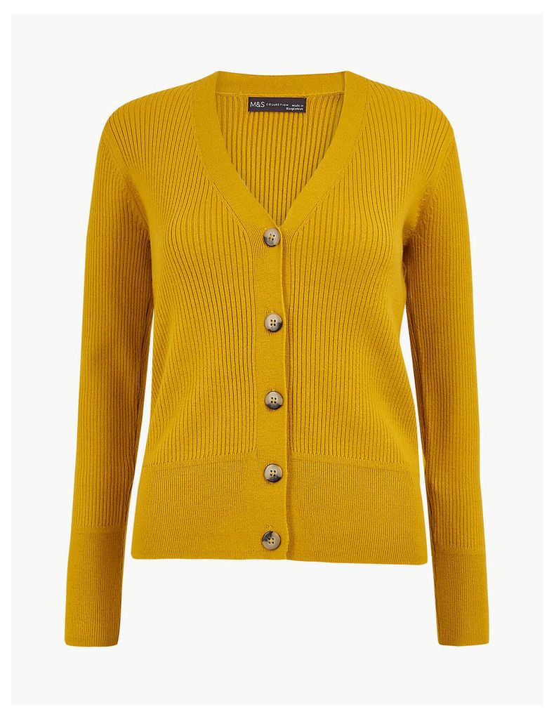 M&S Collection V Neck Ribbed Button Cardigan