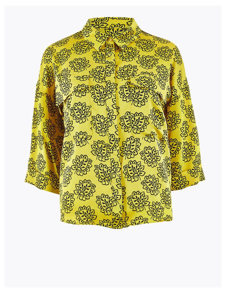 M&S Collection PETITE Printed 3/4 Sleeve Shirt