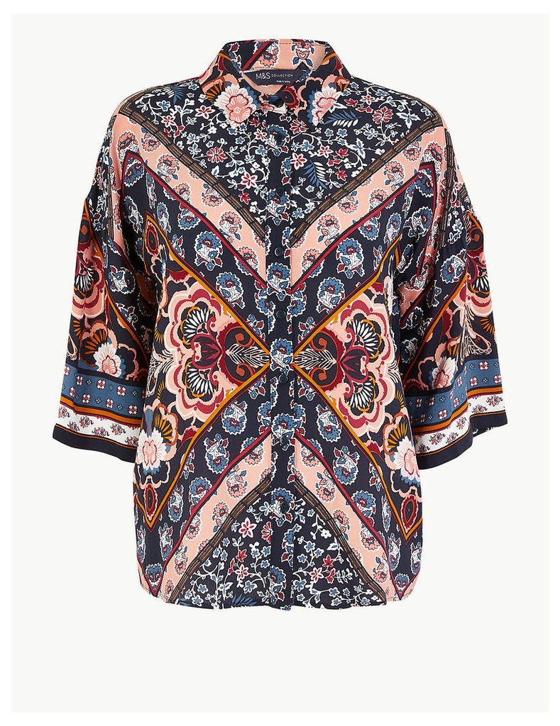 M&S Collection Oversized Floral Print 3/4 Sleeve Shirt