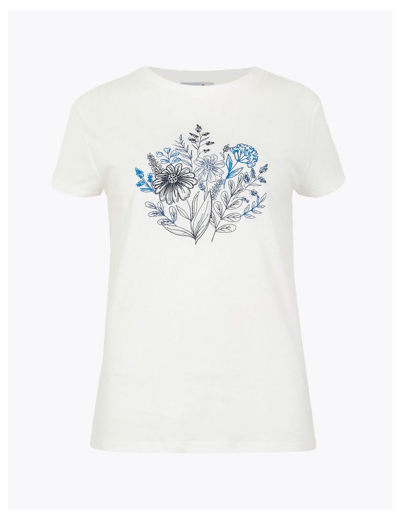Per Una Floral Embroidered T-Shirt
