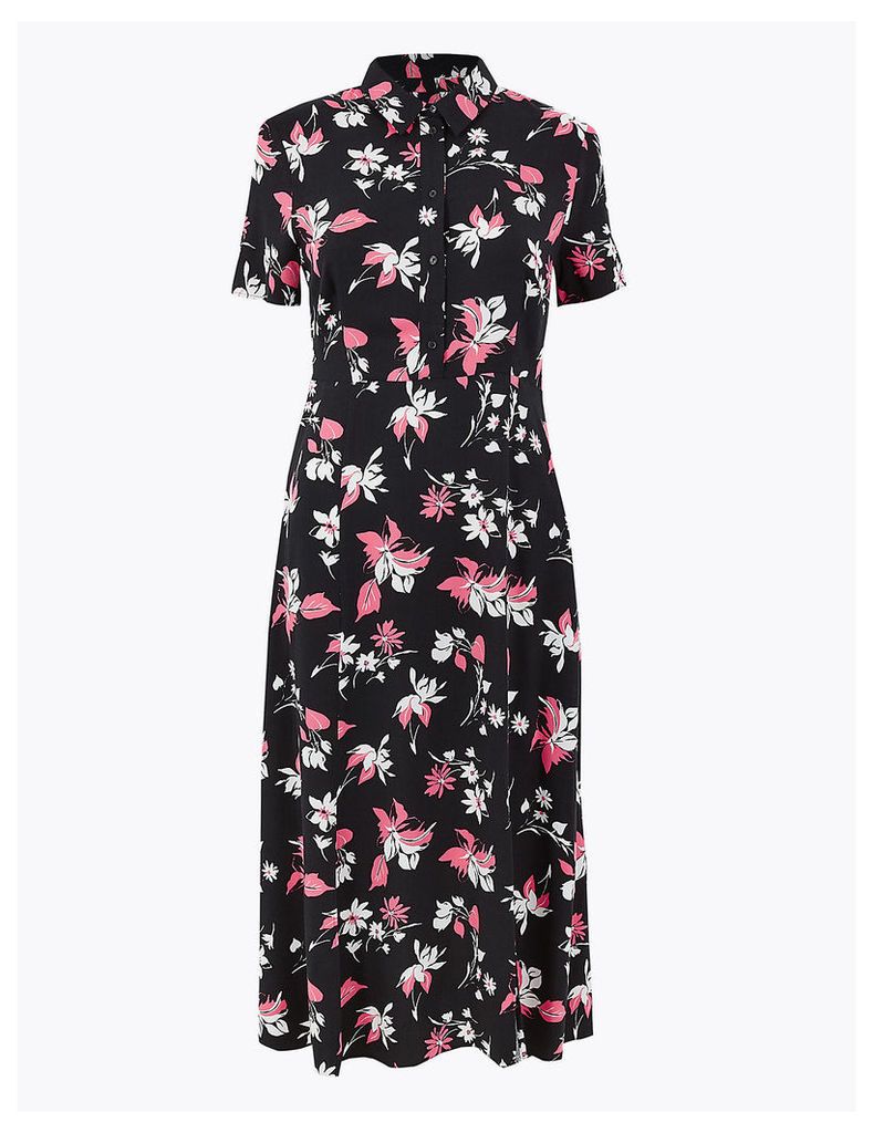 M&S Collection Floral Print Shirt Midi Dress