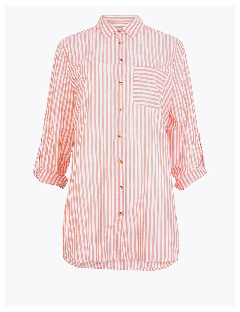 M&S Collection Pure Cotton Striped Longline Shirt