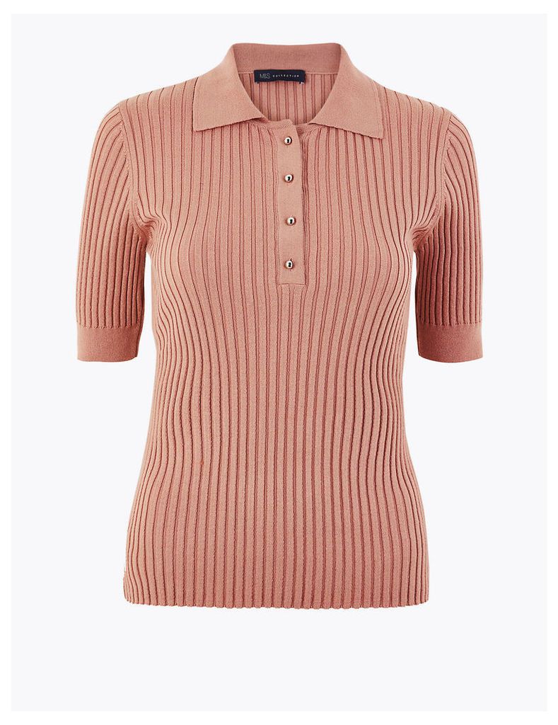 M&S Collection Button Up Polo Knitted Top
