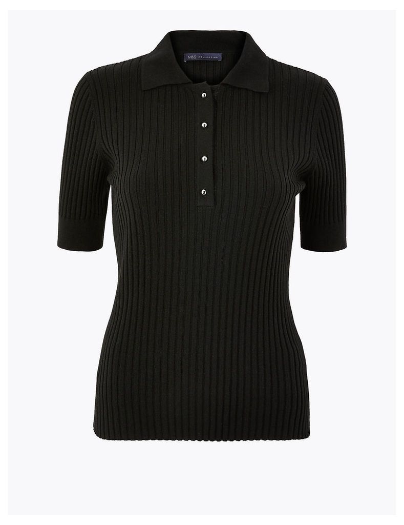 M&S Collection Button Up Polo Knitted Top