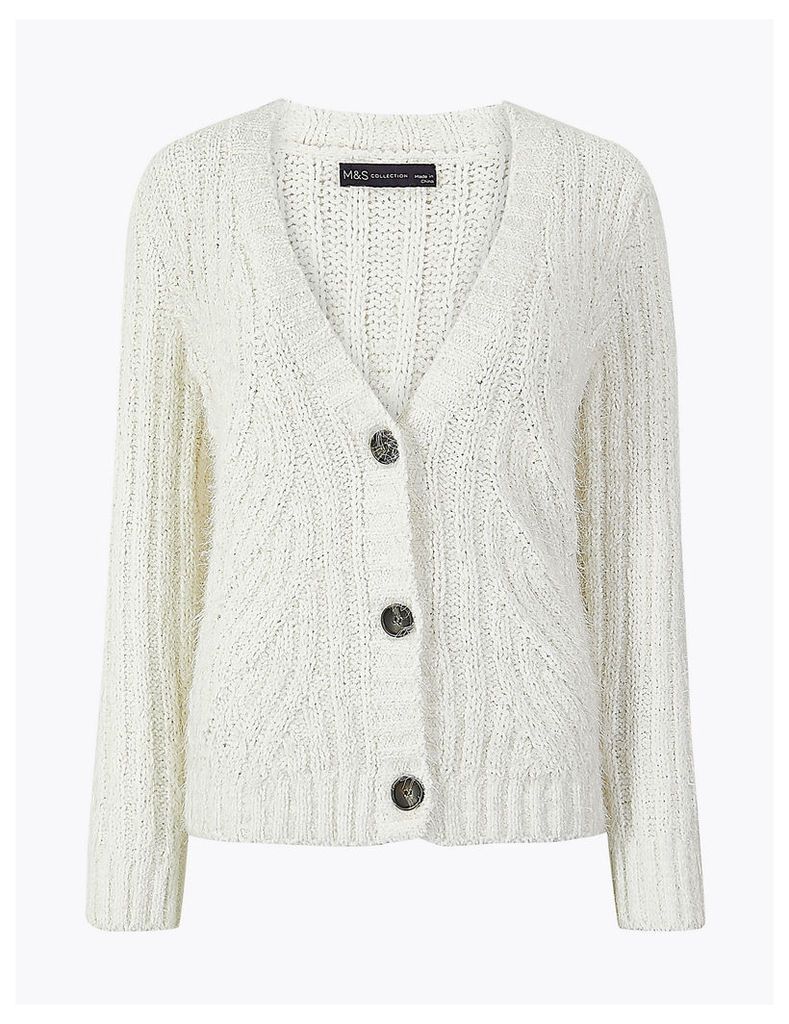M&S Collection Chenille Cable Knit V-Neck Cardigan