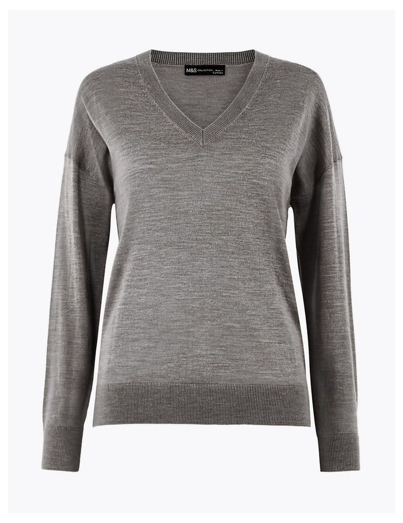M&S Collection Pure Merino Wool Relaxed Fit V-Neck Jumper