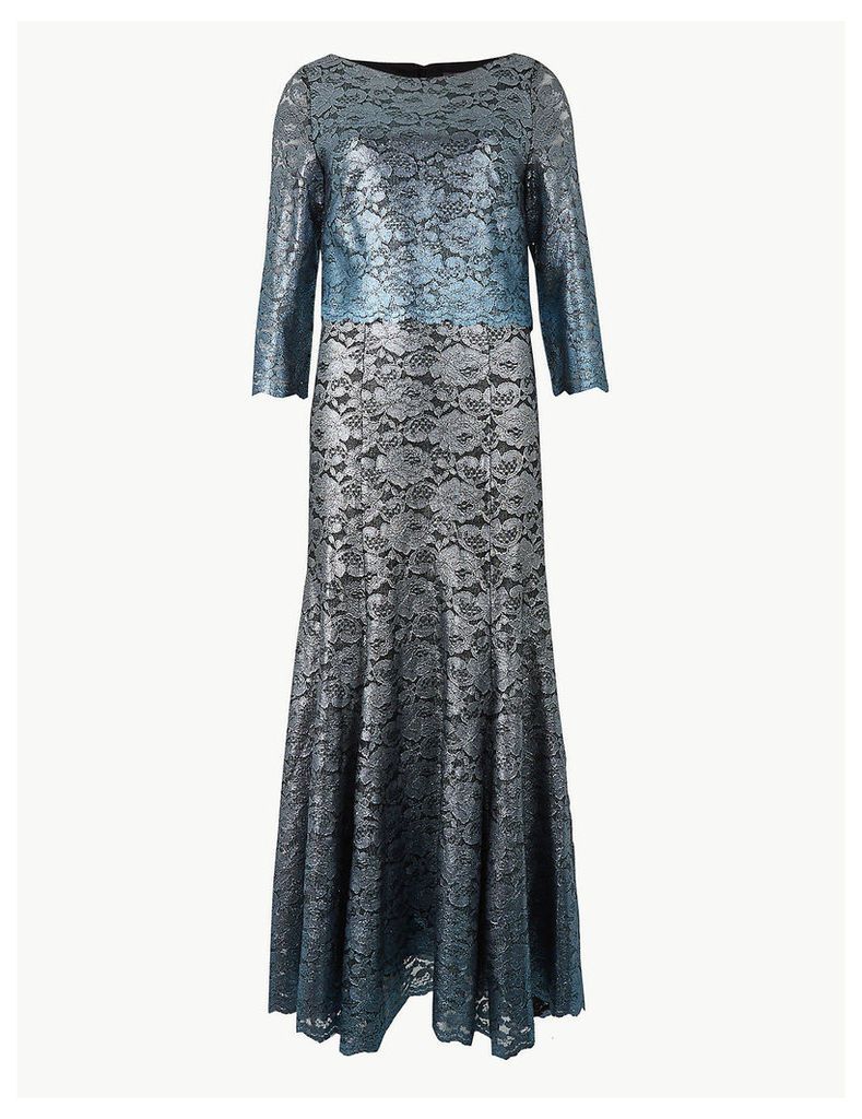 M&S Collection Foil Print 3/4 Sleeve Maxi Fit & Flare Dress