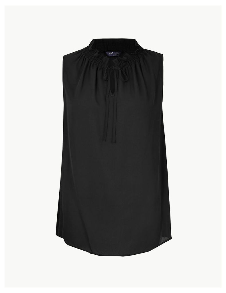 M&S Collection Tie Neck Shirred Shell Top