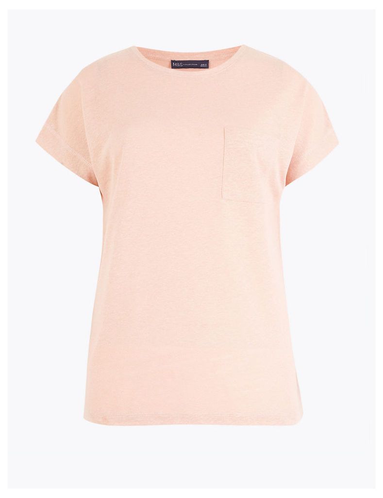 M&S Collection Linen Blend Pocket Detail Relaxed T-Shirt