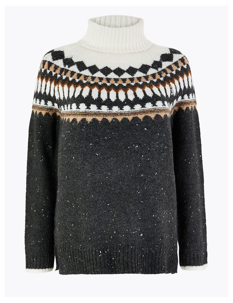 M&S Collection PETITE Fair Isle Roll Neck Jumper
