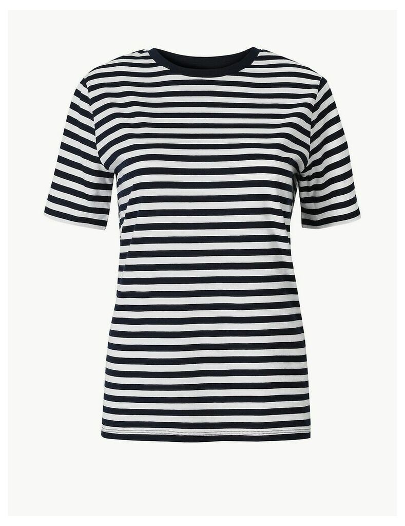 M&S Collection Pure Cotton Striped Straight Fit T-Shirt