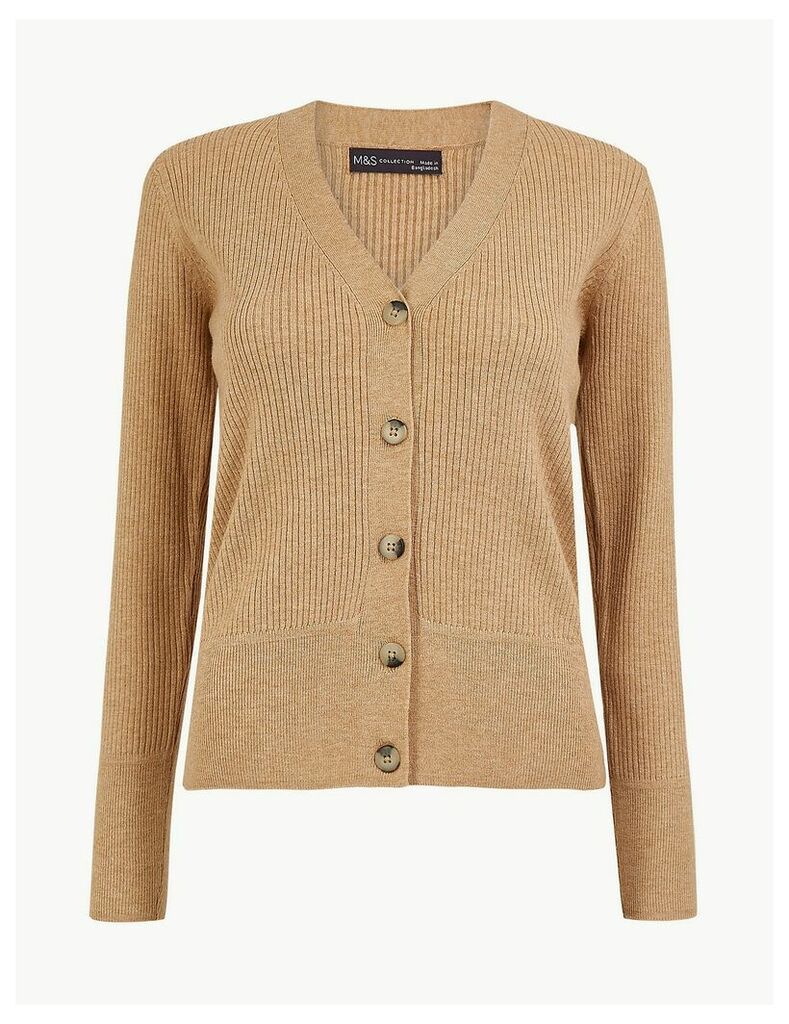M&S Collection V Neck Ribbed Button Cardigan