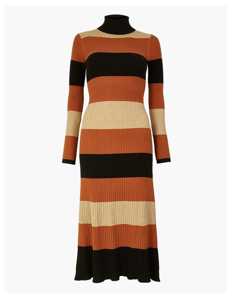 M&S Collection Striped Ribbed Fit & Flare Knitted Dress
