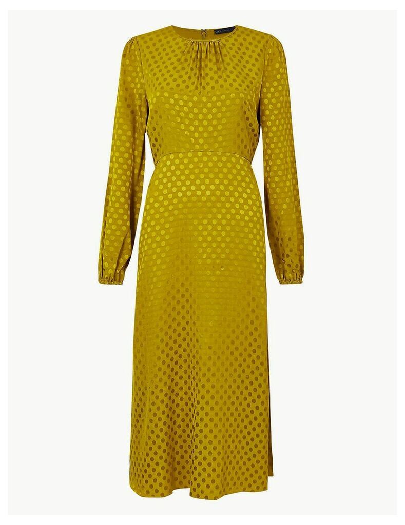 M&S Collection Jacquard Spot Fit & Flare Midi Dress