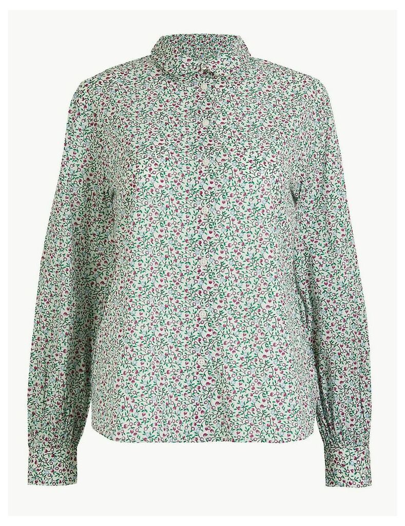 Per Una Pure Cotton Ditsy Floral Peplum-Back Shirt