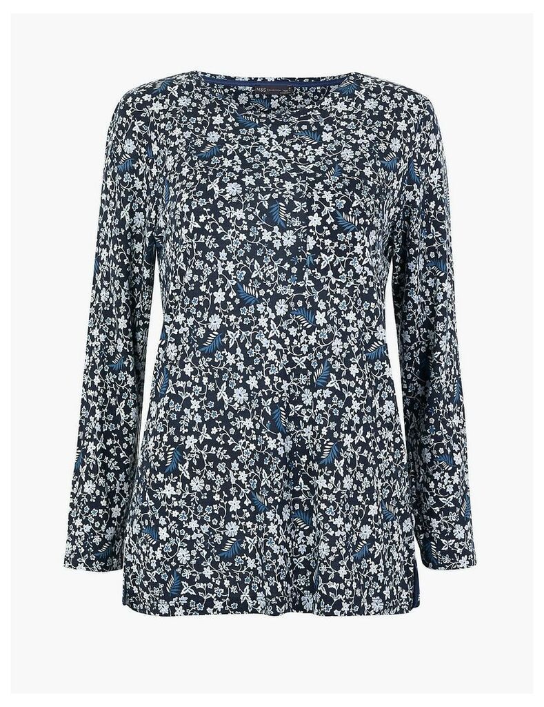 M&S Collection Floral Print Longline Long Sleeve Top
