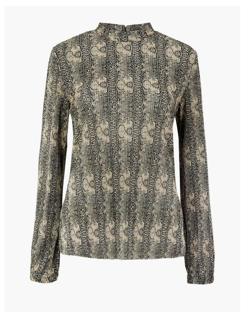 M&S Collection Printed Plisse Relaxed Fit Blouse
