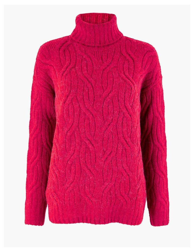 M&S Collection Cable Knit Roll Neck Jumper with Alpaca