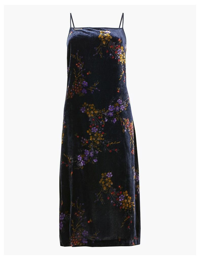 Per Una Velvet Floral Print Slip Midi Dress