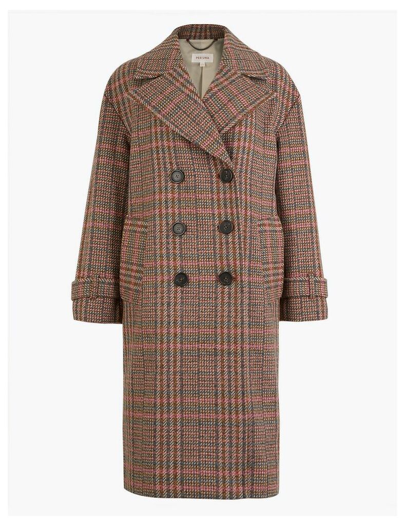 Per Una Wool Blend Checked Double Breasted Coat