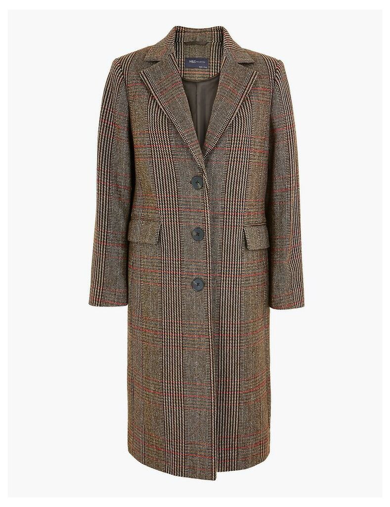 M&S Collection Checked Tailored Coat with Wool