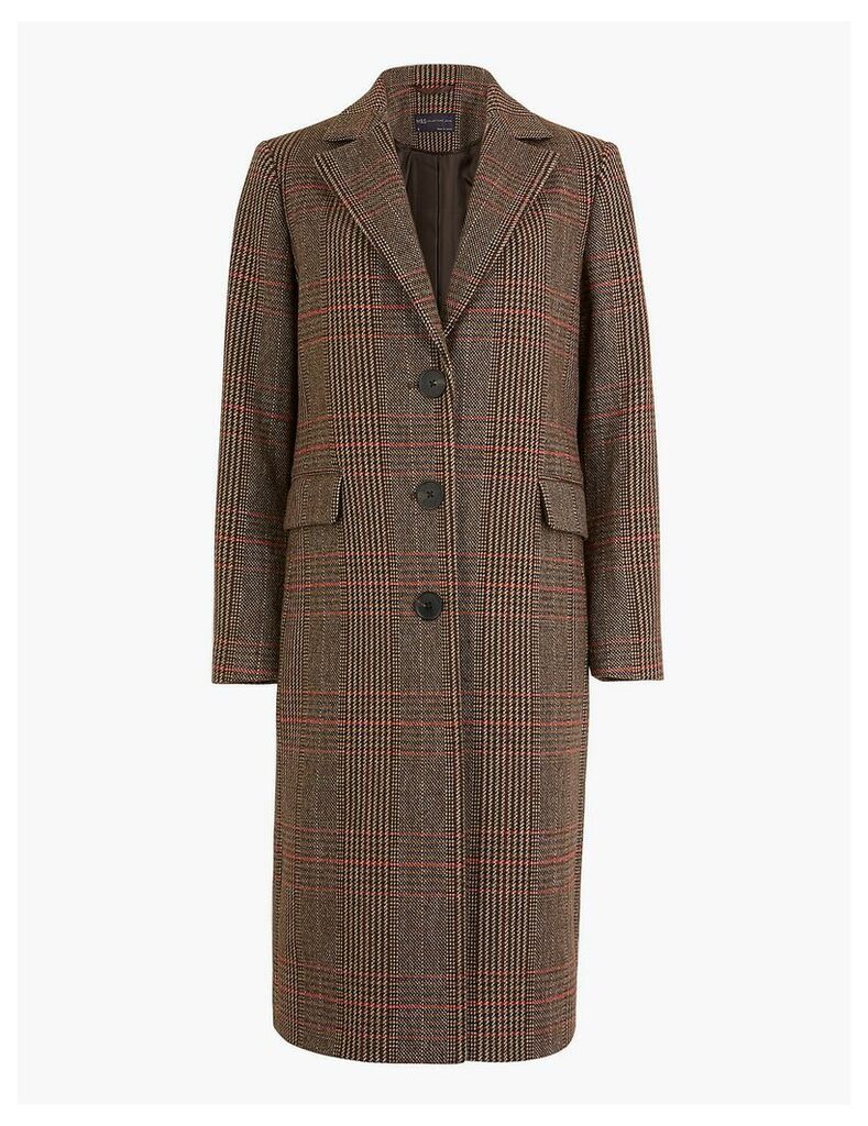 M&S Collection PETITE Checked Tailored Coat with Wool