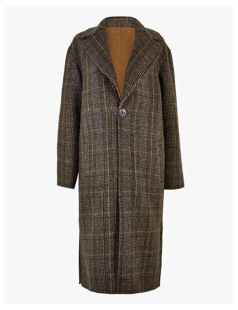 Autograph Wool Checked Reversible Overcoat