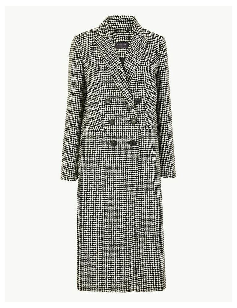 M&S Collection Wool Blend Dogtooth Print Overcoat