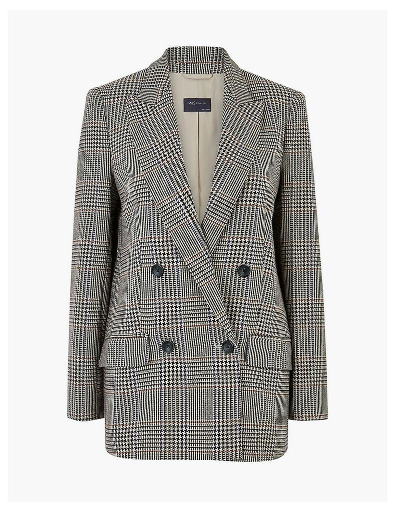 M&S Collection Italian Wool Checked Double Breasted Blazer