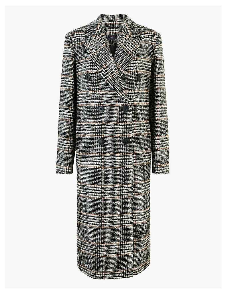 M&S Collection Wool Blend Checked Overcoat