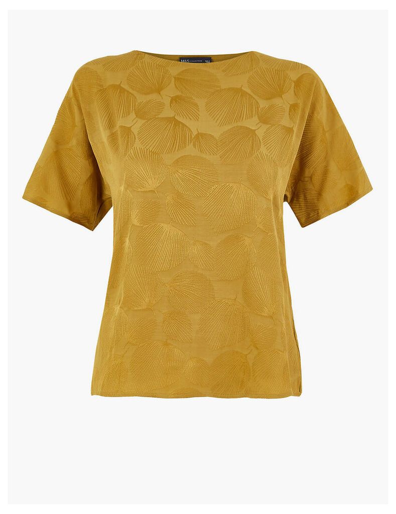 M&S Collection Woven Jacquard Leaf Design Straight Fit Top