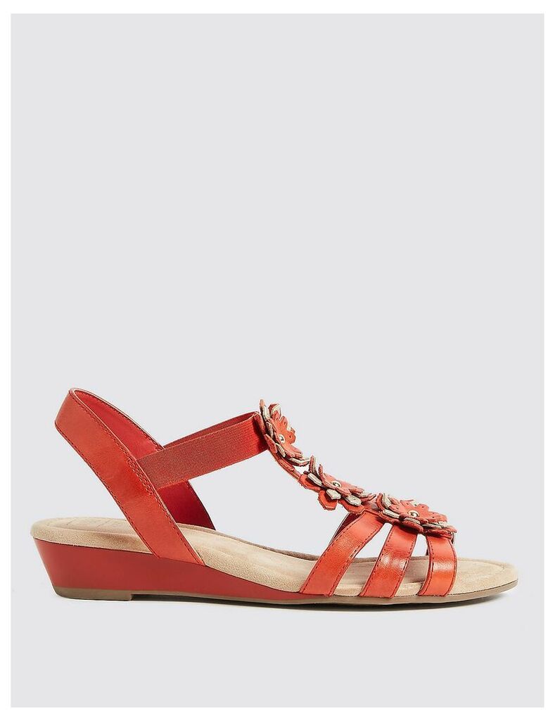 M&S Collection Wide Fit Leather Flower Sandals