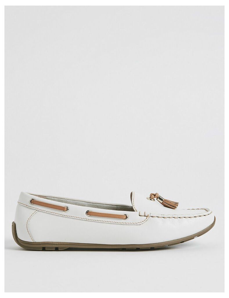 M&S Collection Wide Fit Leather Tassel Boat Shoes