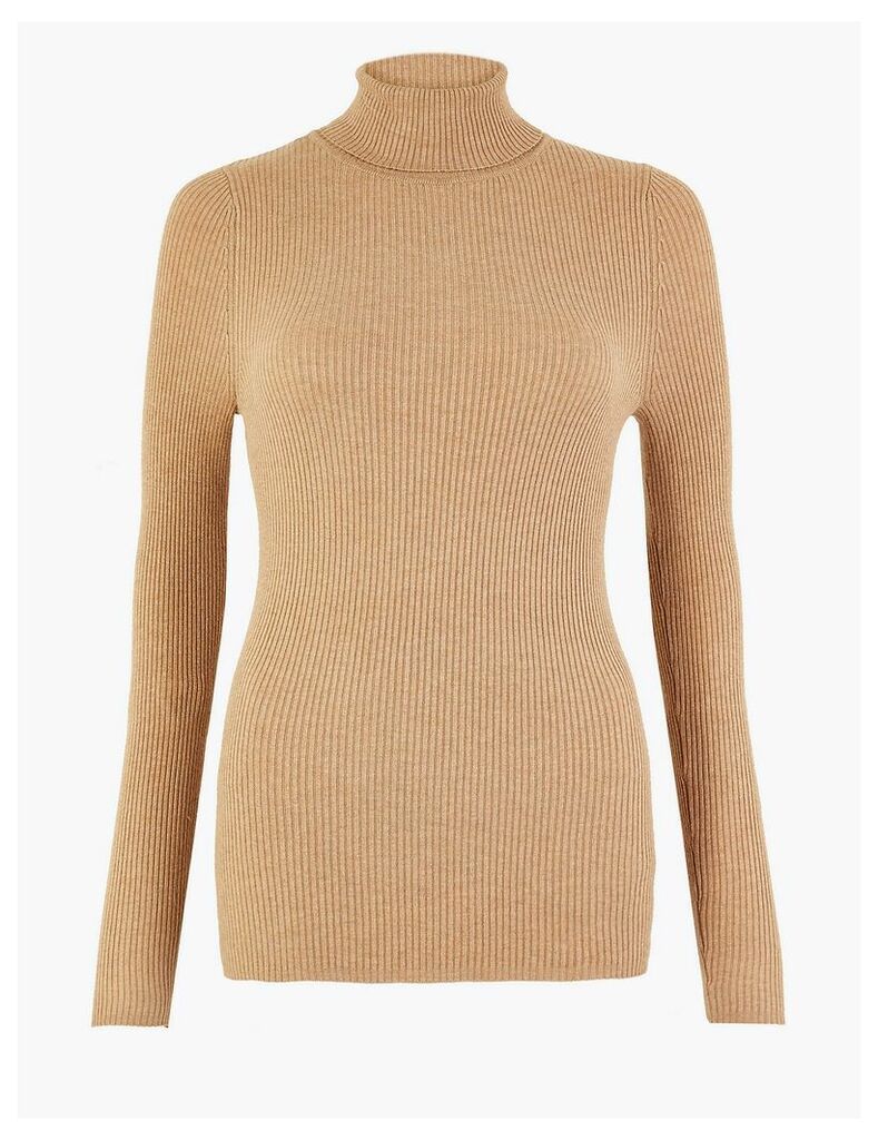 M&S Collection Ribbed Polo Neck Jumper